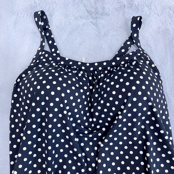 Lands End Blouson Tummy Control Tankini Swimsuit Top Black Polka Dot Womens 14 - Picture 2 of 5